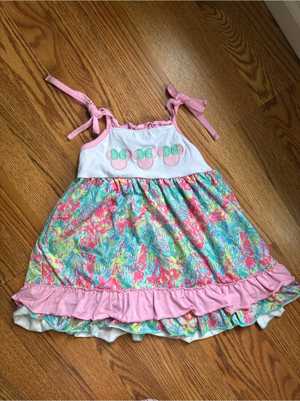Girls Pink & Pastel Floral Tie-Shoulder Minnie Mouse Sundress